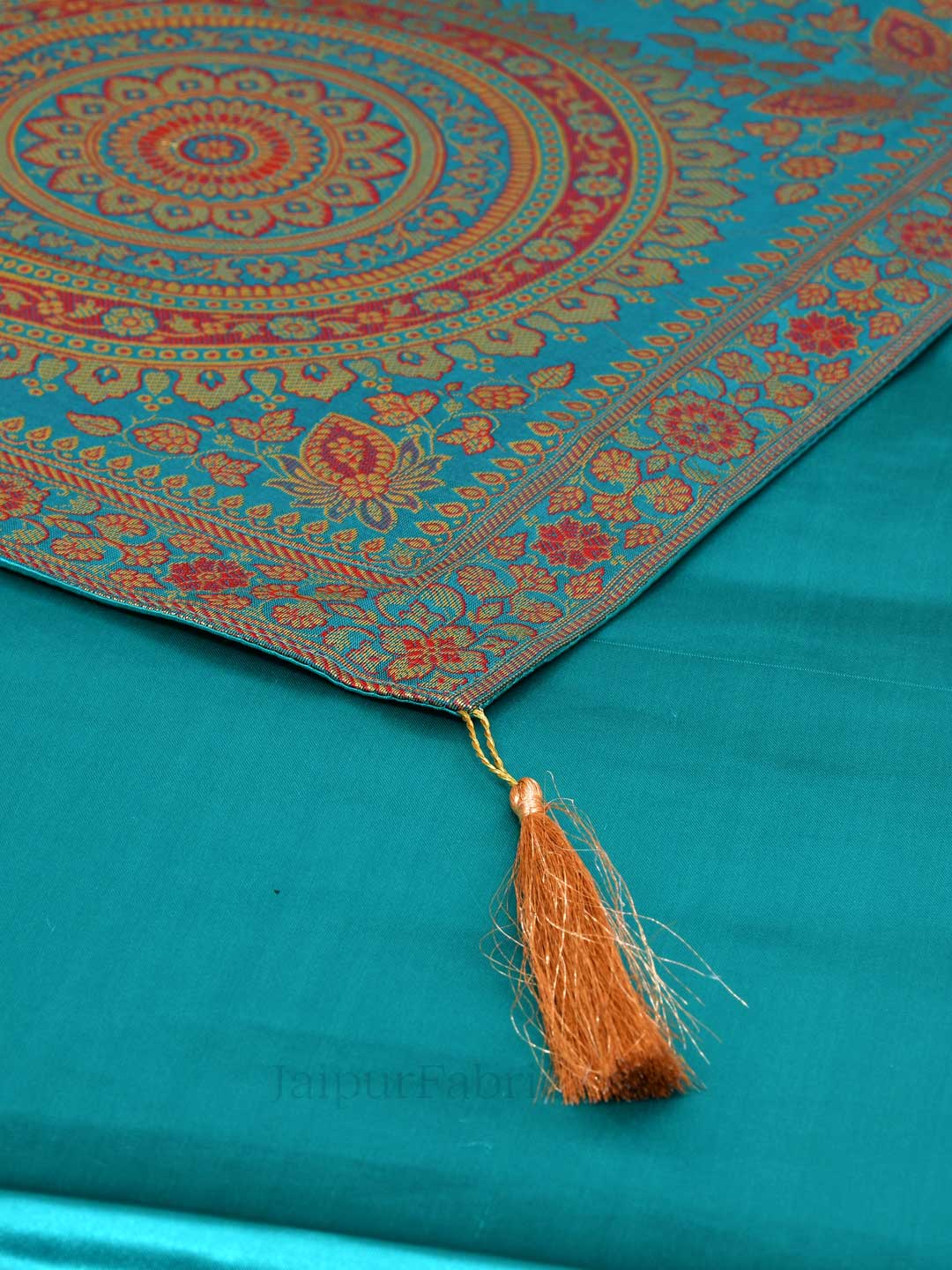 Rich Rangoli Pattern Green Silk Table Runner