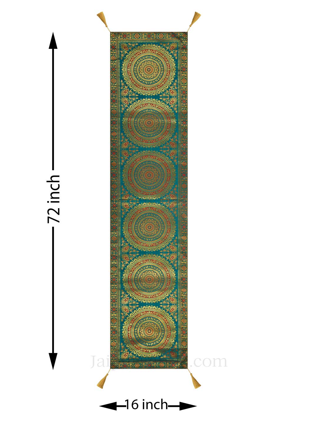 Rich Rangoli Pattern Green Silk Table Runner