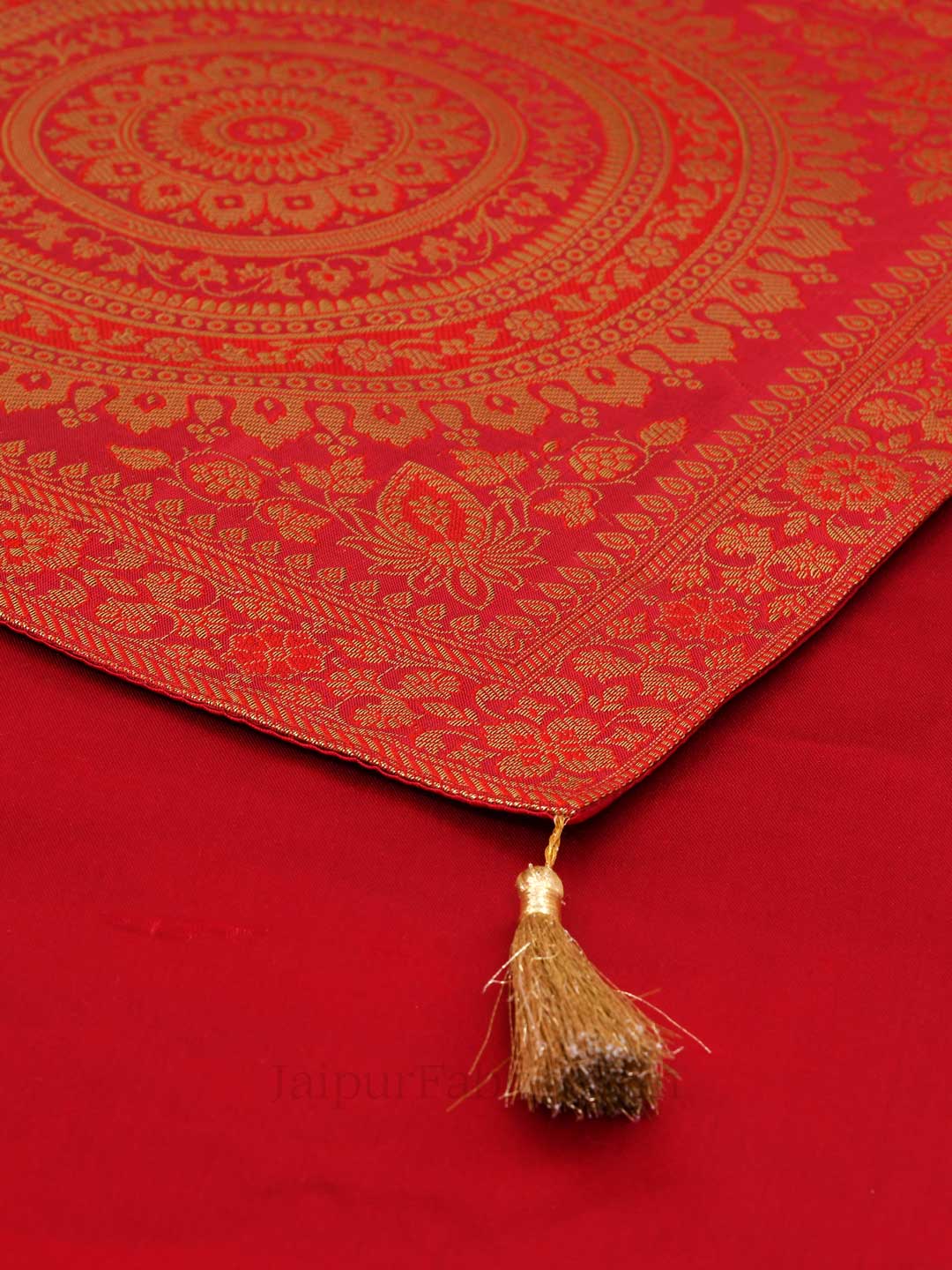 Rich Rangoli Pattern Red Silk Table Runner