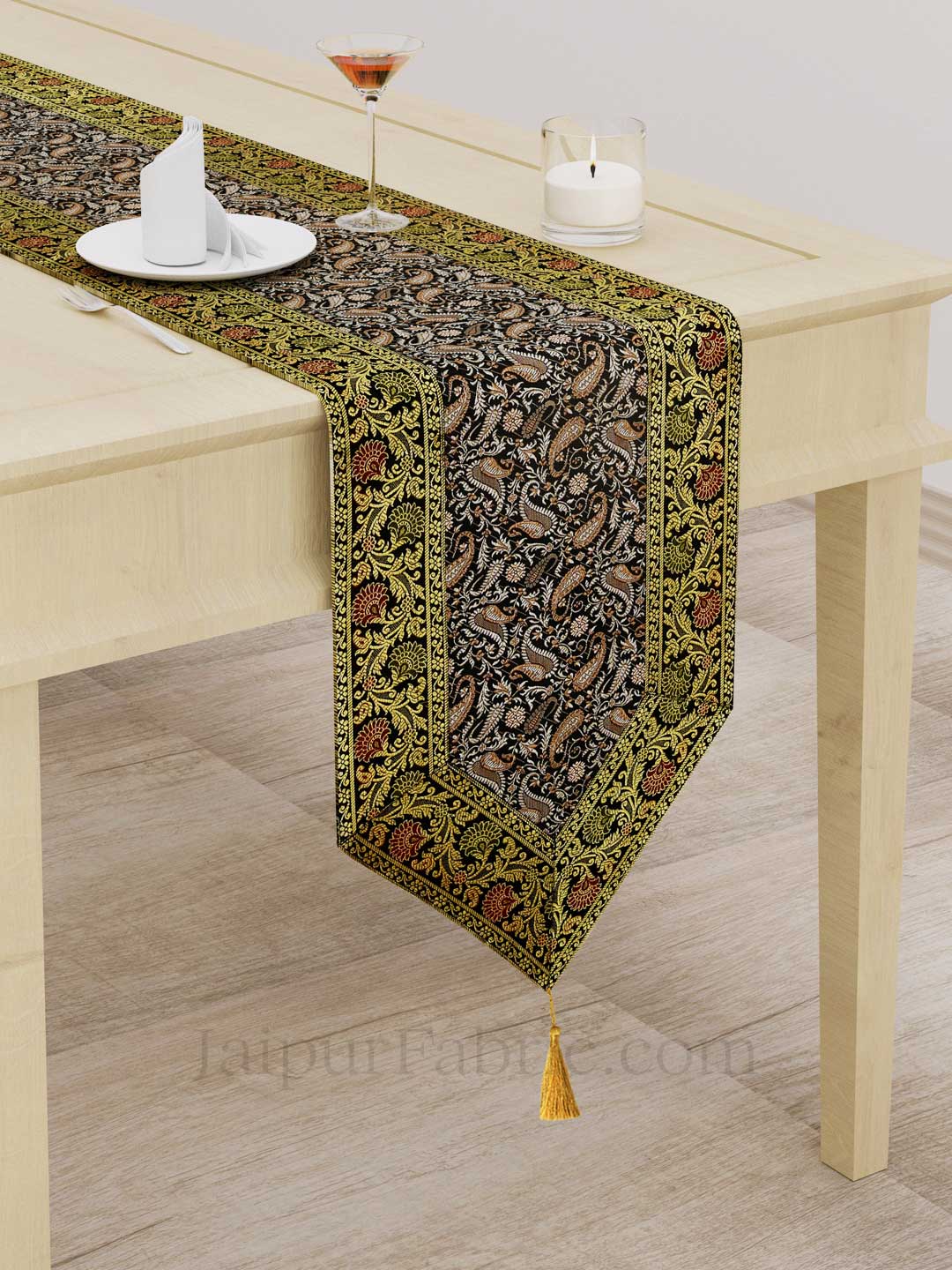 Heritage Paisley Print Black Silk Table Runner