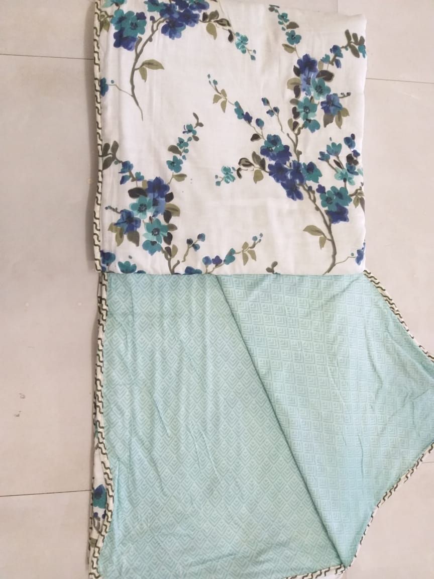 Muslin Cotton Single bed Reversible mulmul Dohar in blue floral motif print