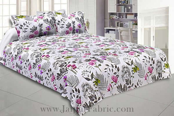 Twill Cotton Bedsheet Seamless White Floral Print