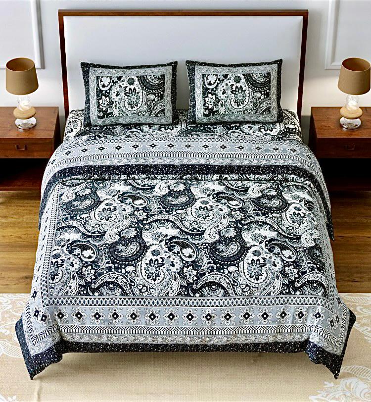 Floral Ripples Grey Double Bedsheet