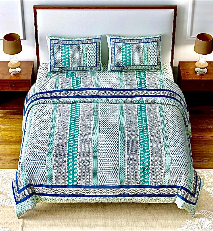 Longitudinal Composition Green Double Bedsheet