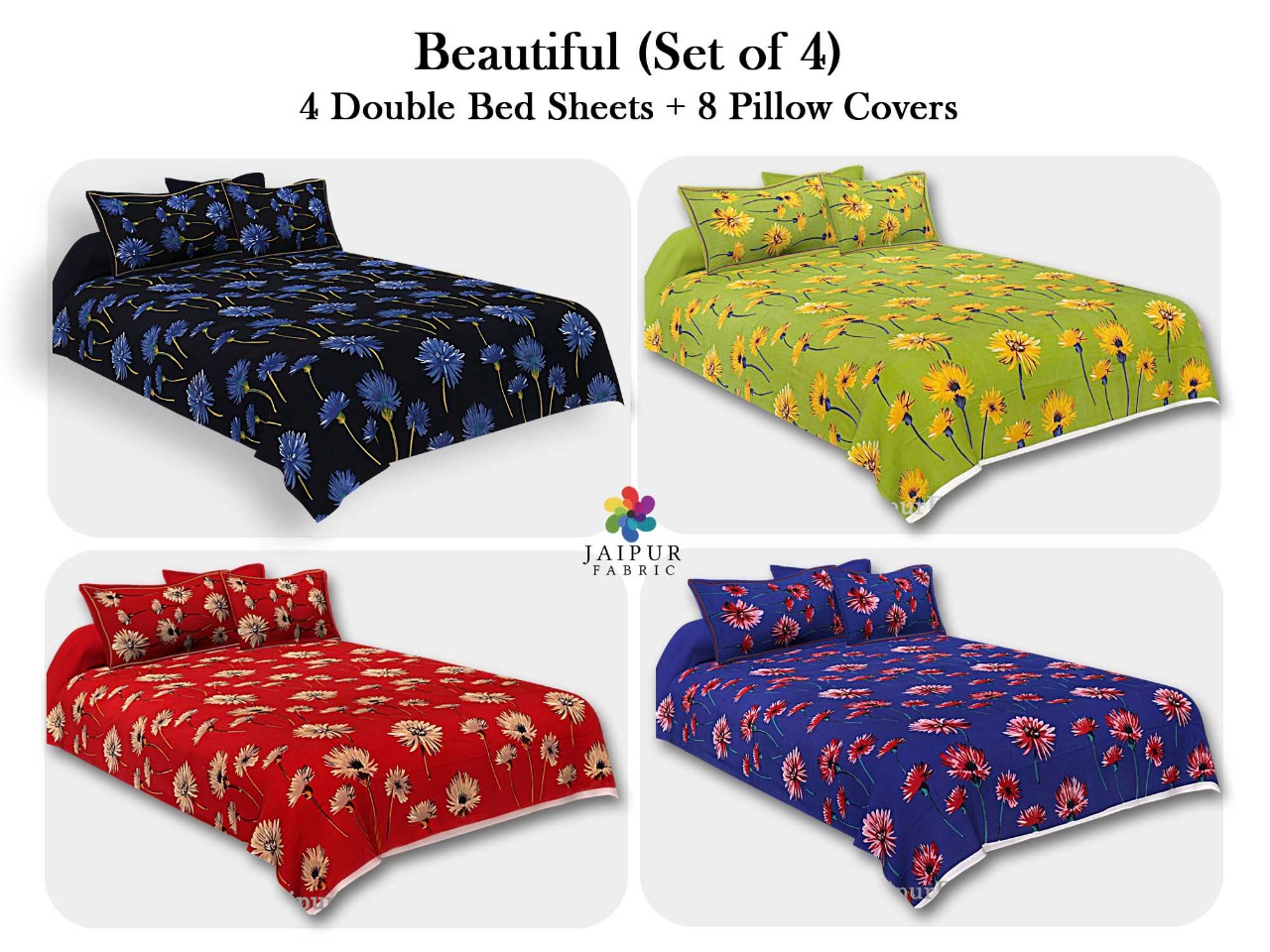 COMBO111 Beautiful Multicolor 4 Bedsheet + 8 Pillow Cover