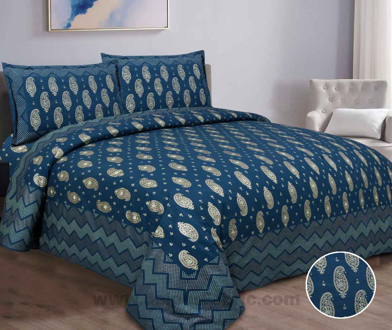 Traditional Goldi Sea Green King Size BedSheet