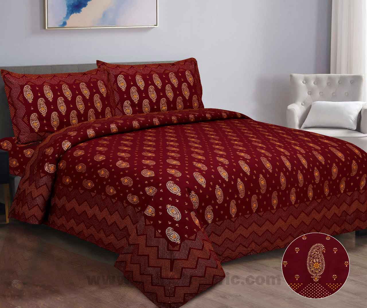 Traditional Goldi Maroon King Size BedSheet