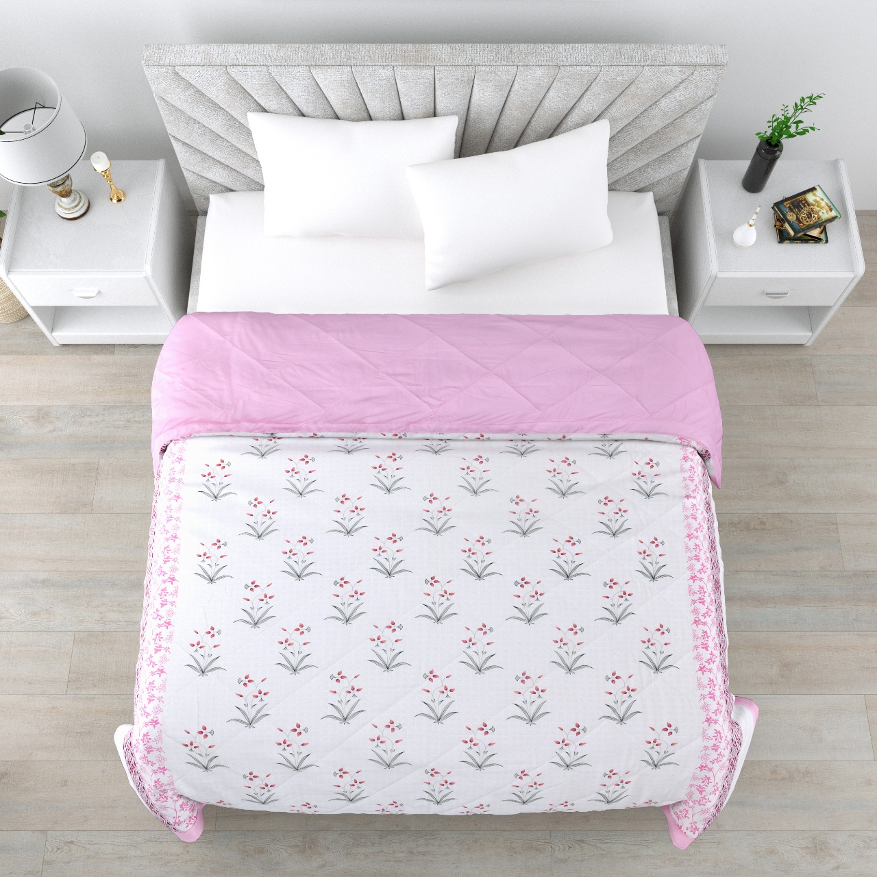 Iconic Iris Pink Cotton Quilted Bedcover Comforter Blanket