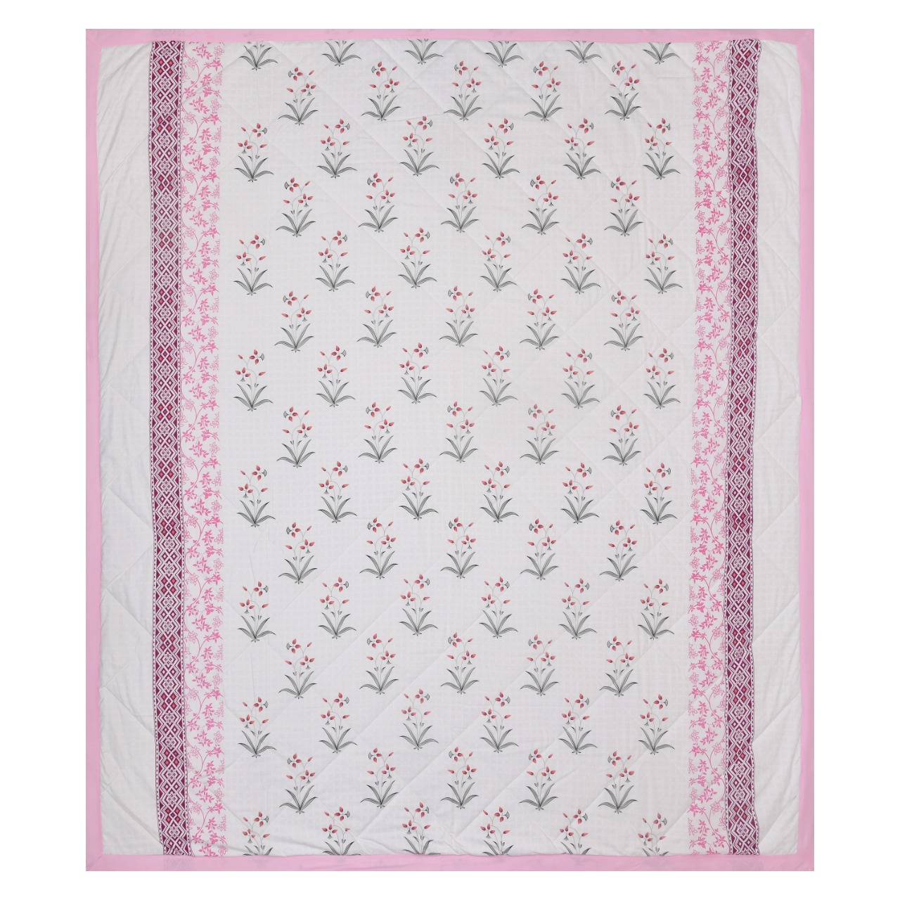 Iconic Iris Pink Cotton Quilted Bedcover Comforter Blanket