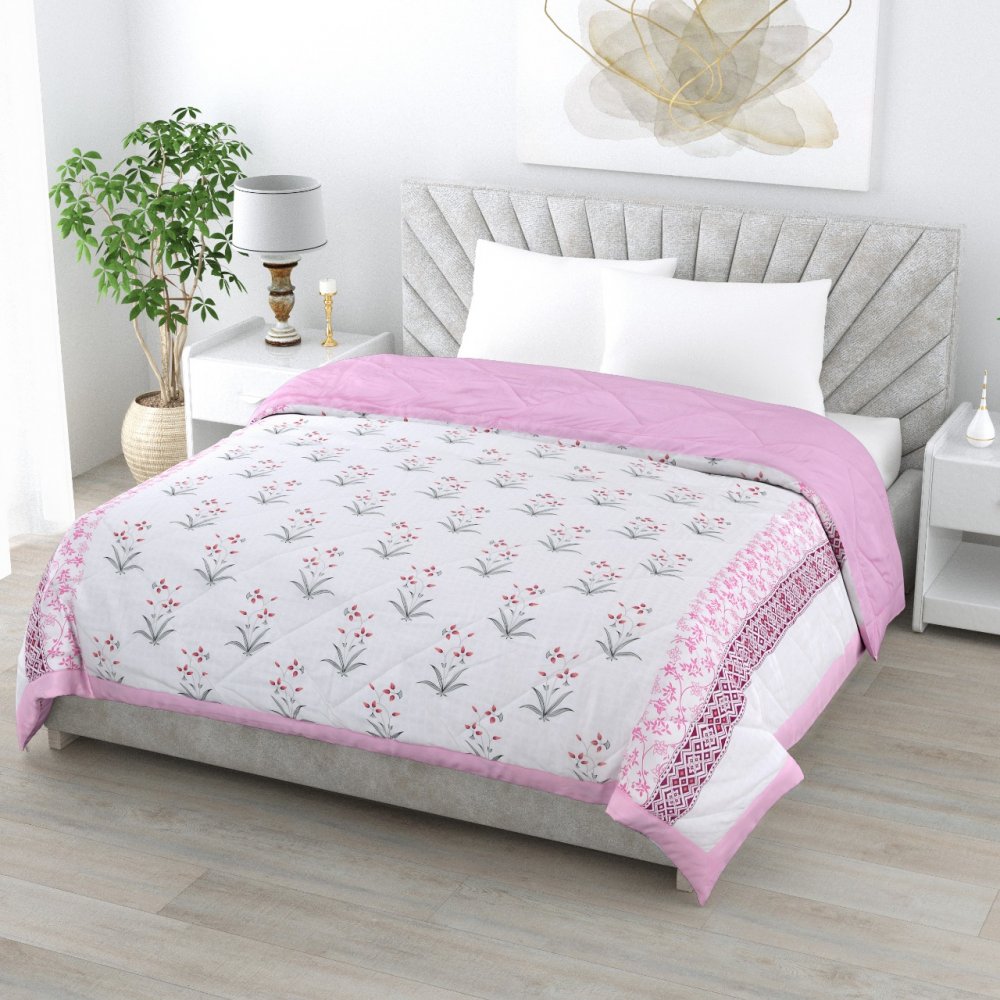 Iconic Iris Pink Cotton Quilted Bedcover Comforter Blanket