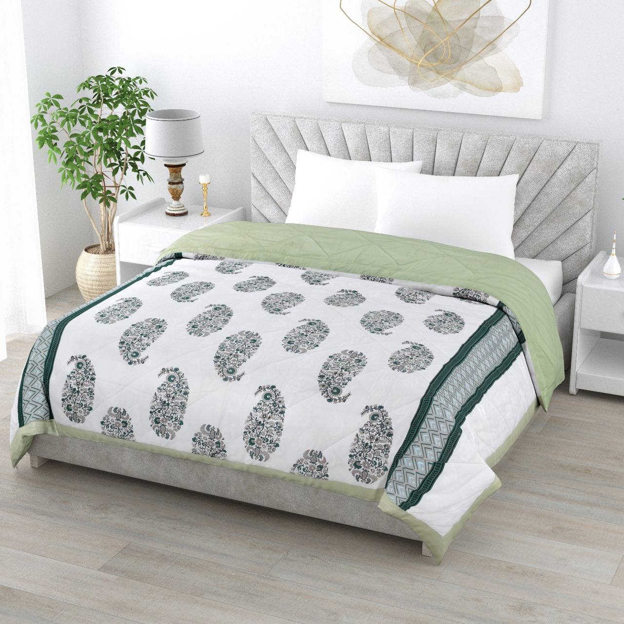 Paisley Evergreen Cotton Quilted Bedcover Comforter Blanket