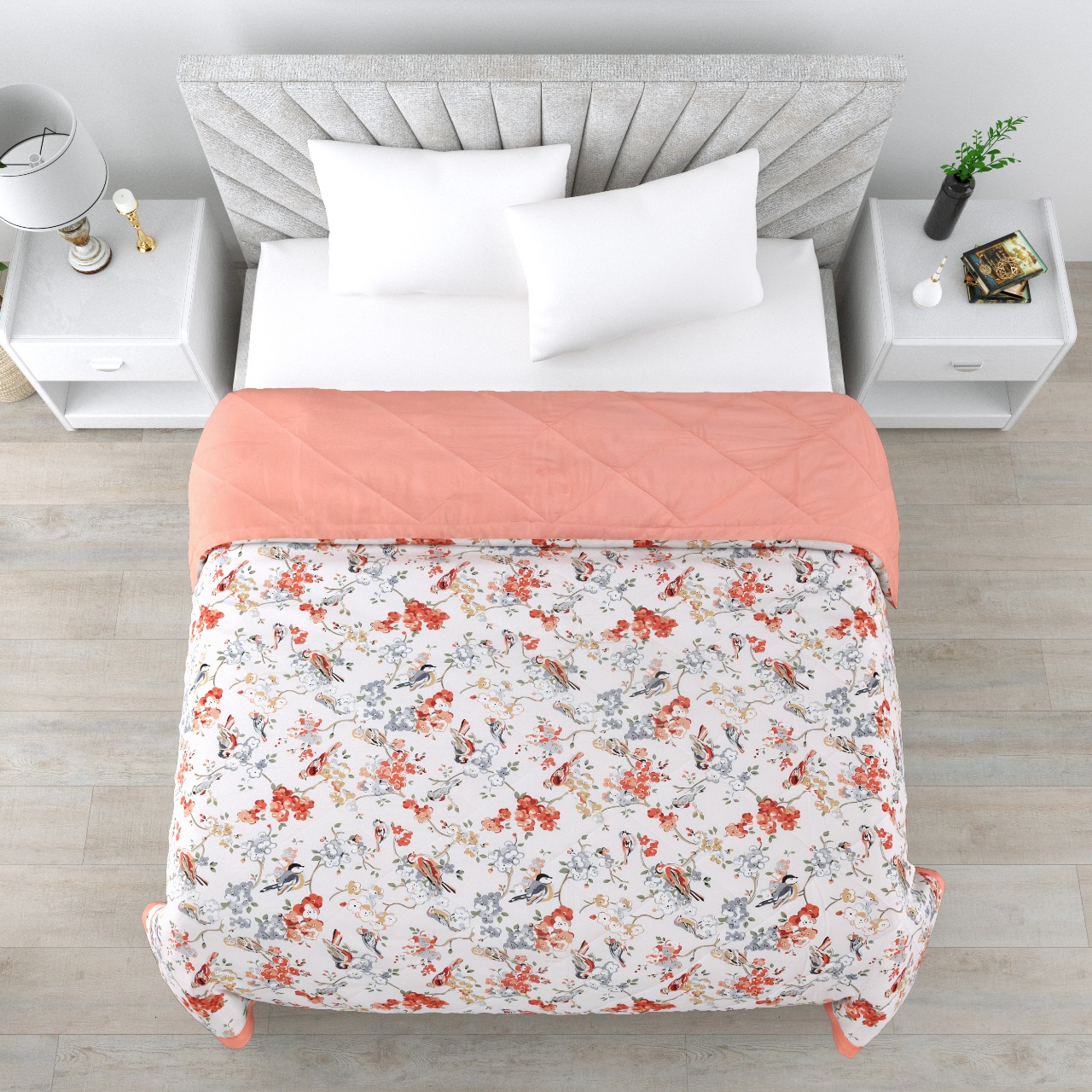 Nature Melody Peach Cotton Quilted Bedcover Comforter Blanket