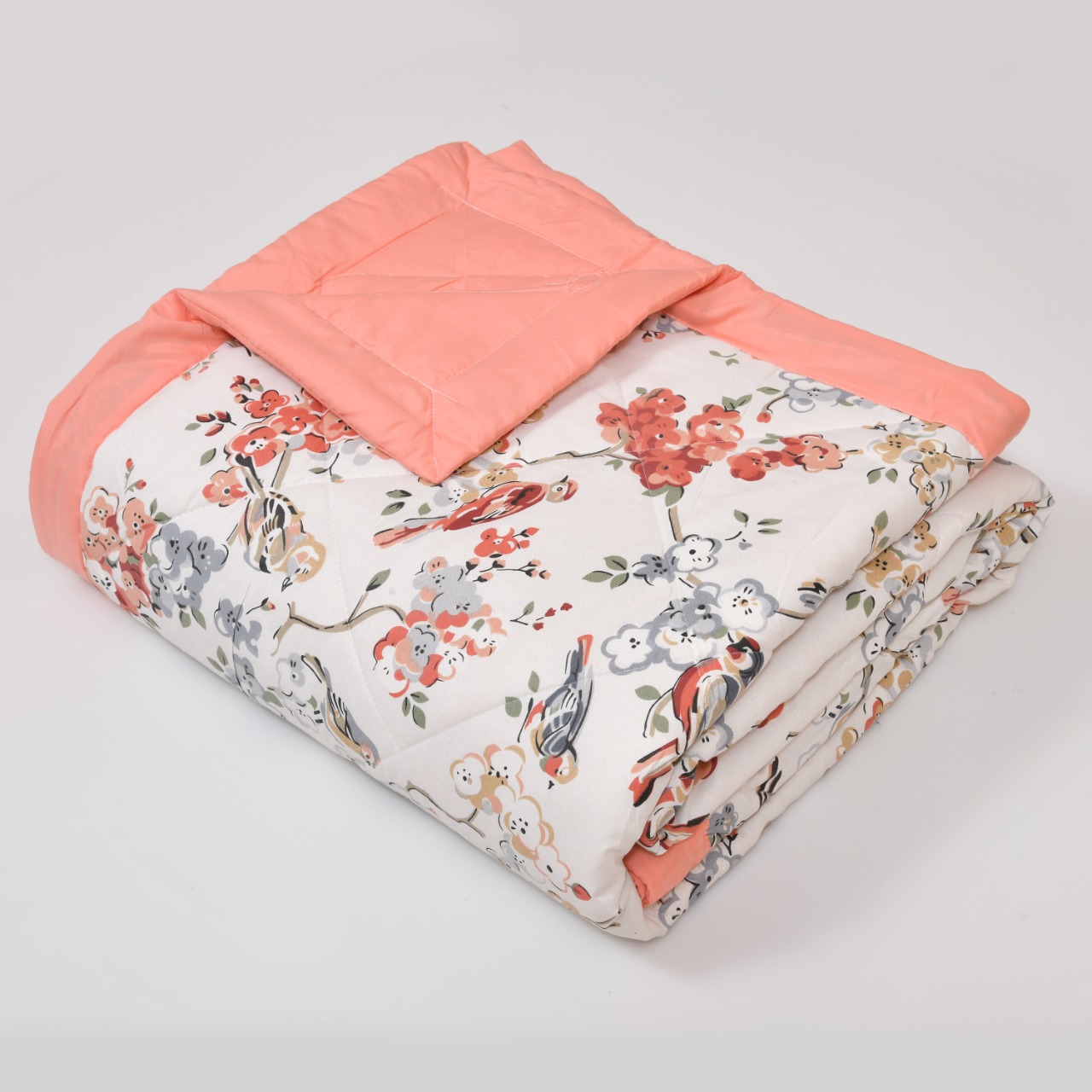 Nature Melody Peach Cotton Quilted Bedcover Comforter Blanket