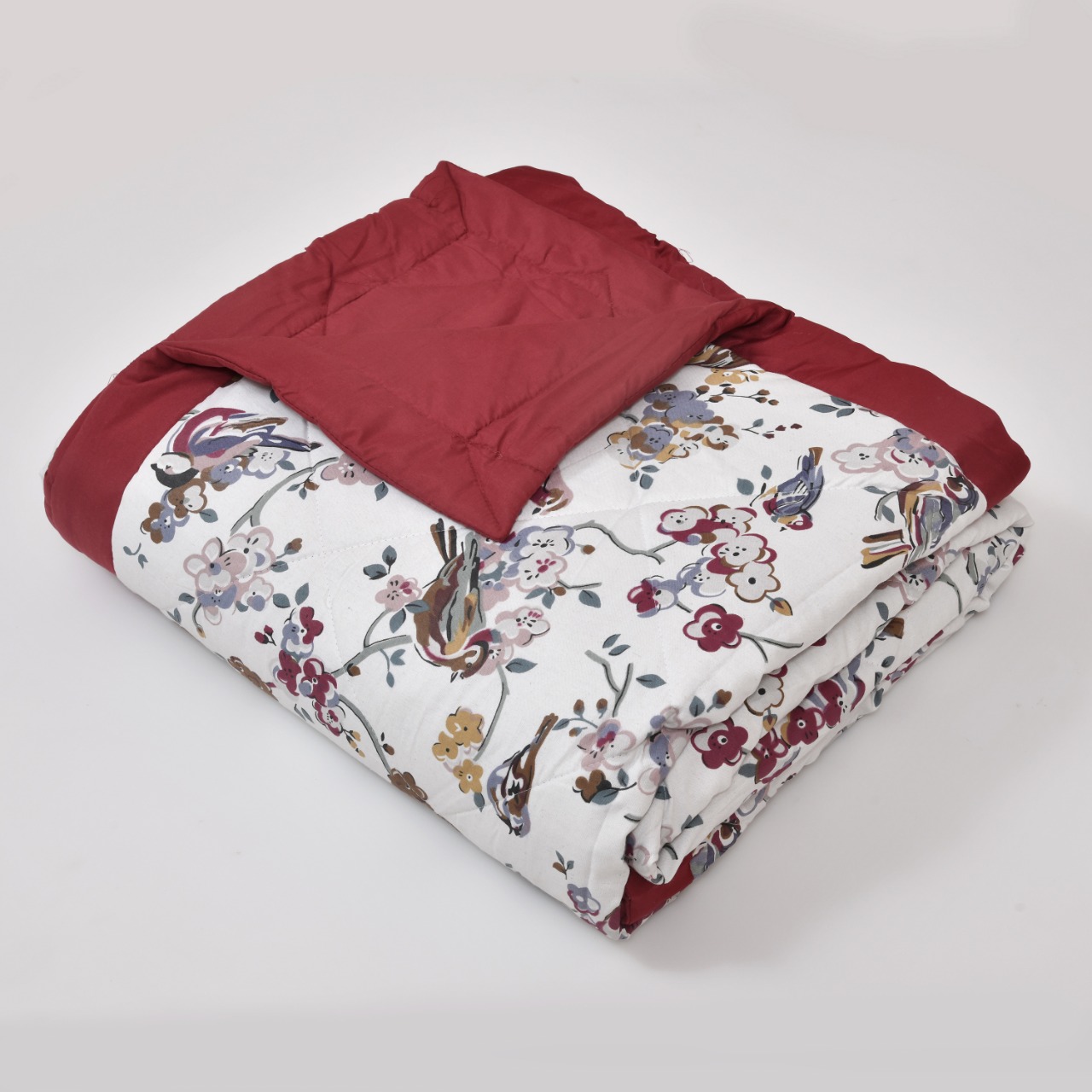 Nature Melody Maroon Cotton Quilted Bedcover Comforter Blanket