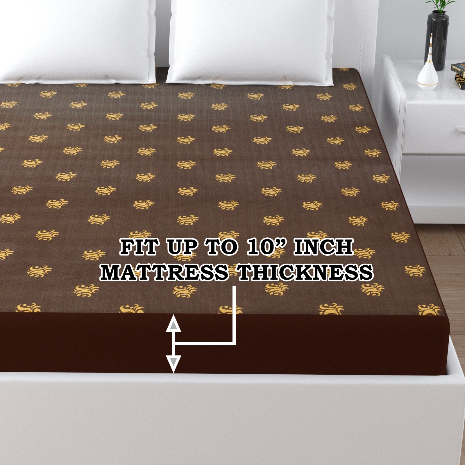 Brown Printed Water Proof Fitted Mattress Protector