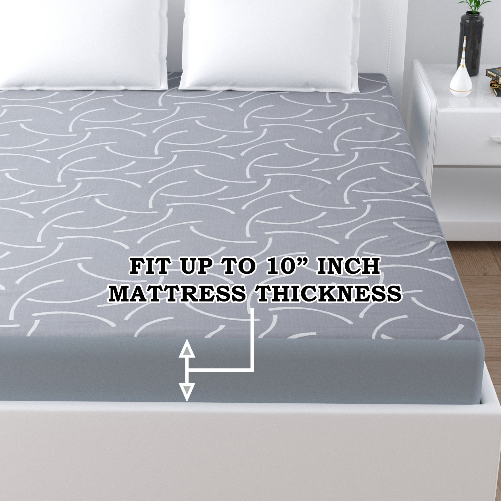 Grey Printed Water Proof Fitted Mattress Protector